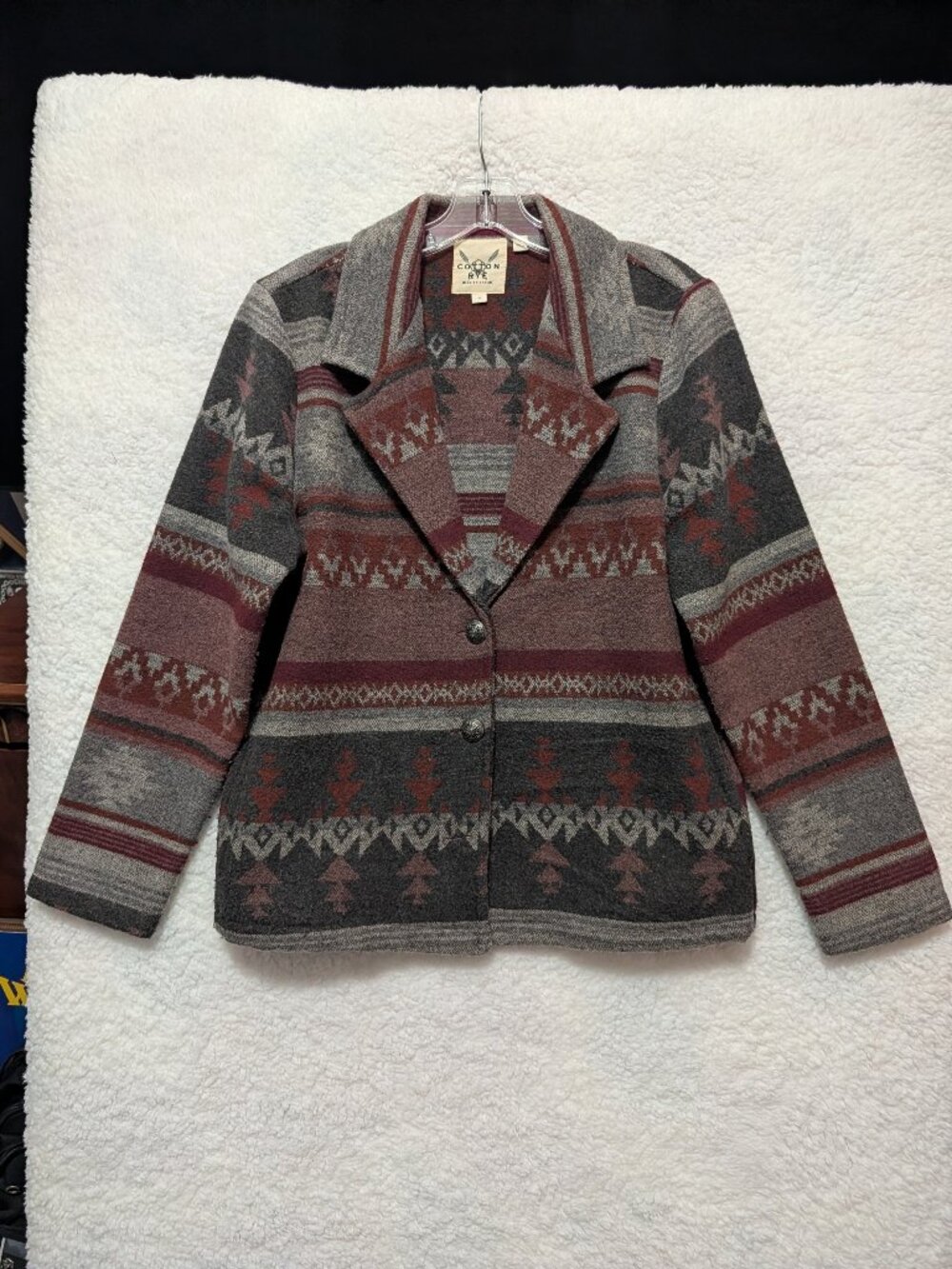 Cotton & Rye Outfitters Jacket Womens M Southwestern Geometric Burgundy Gray